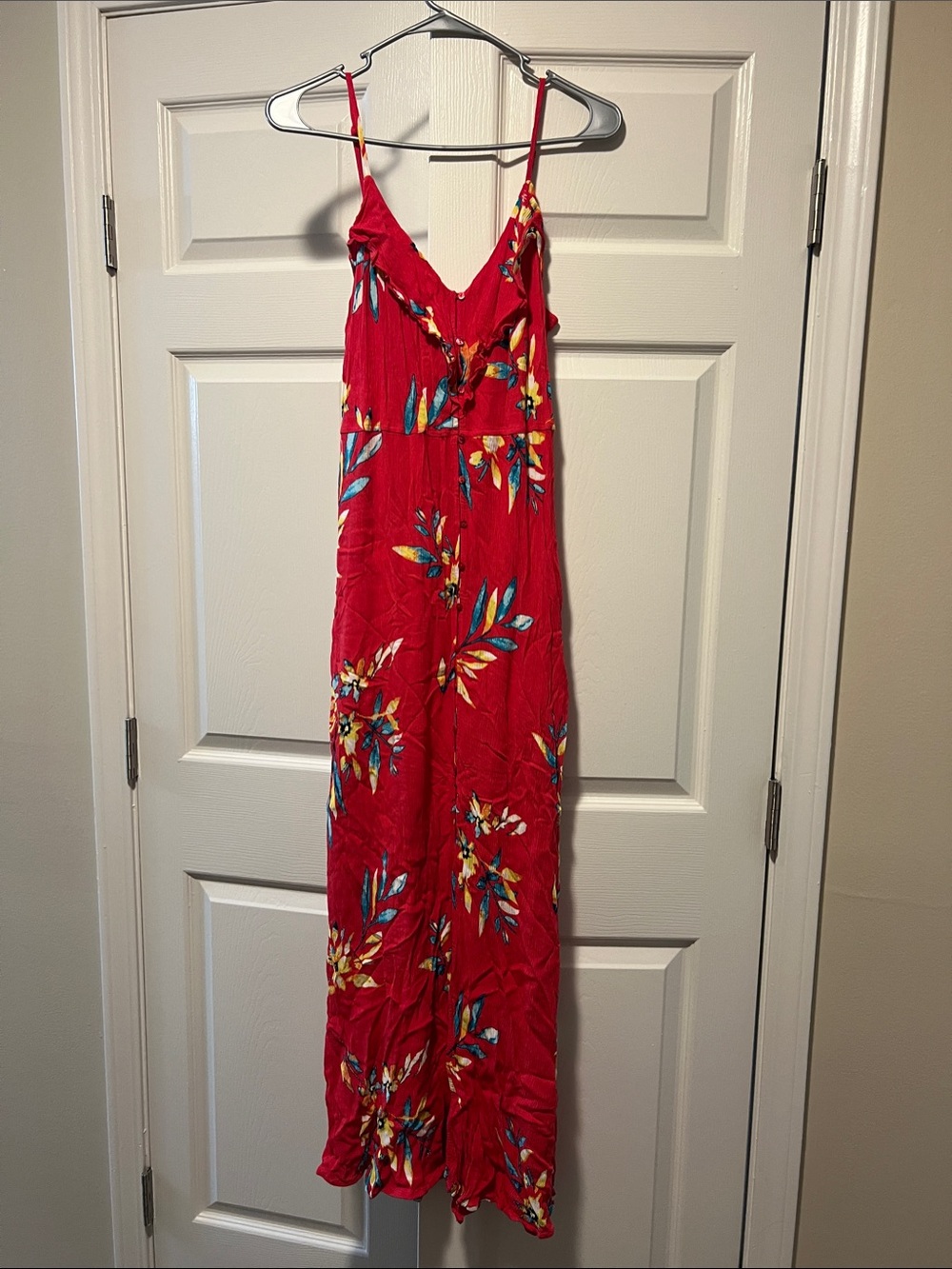 Express Red Floral Maxi Dress with Spaghetti Straps